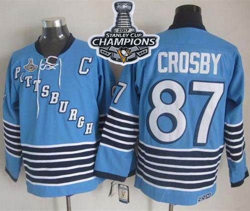 Penguins #87 Sidney Crosby Light Blue CCM Throwback Stanley Cup Finals Champions Stitched NHL Jersey